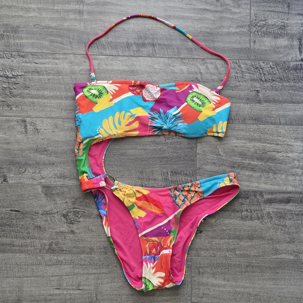 Blackbough Island Tiki Cut Out One Piece Swimsuit Medium